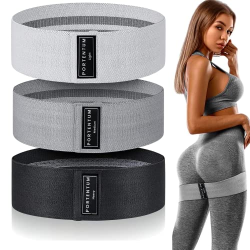 PORTENTUM Resistance Bands, Fitness Bands Set, Yoga Strap in 3 Tensile Strengths, Training Band, Yoga Band, as Resistance and Support for Leg Tra