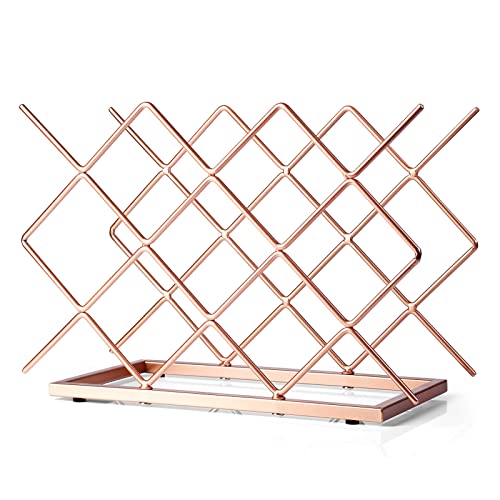 Drincarier Countertop Wine Rack - 10 Bottle Freestanding Modern Rose Gold Metal Small Wine Rack - Tabletop Wine Holder Stand for Cabinet, Pantry,