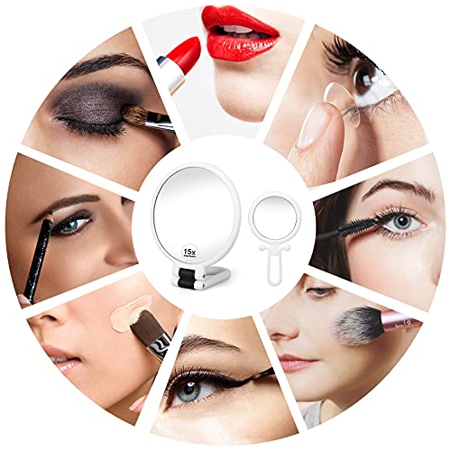 Linkstyle 2 Pieces Magnifying Makeup Mirrors, Hand Mirrors Double Sided with 1/10/15X Magnification, Beauty Vanity Mirror Travel Folding Portable