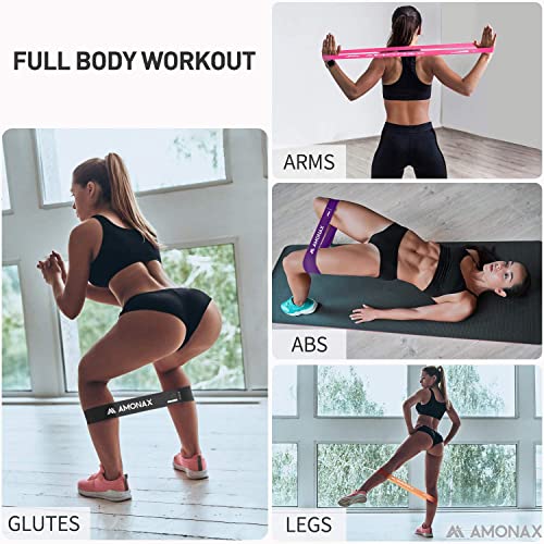 Amonax Resistance Bands Set for Women and Men, Exercise Fitness Home Gym Bands for Legs and Glutes and Arms. Yoga, Pilates Resistant Band Mini Lo