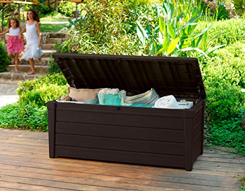 Keter Brightwood 454L Outdoor Garden Storage Box Garden Furniture - Brown & City 113L Outdoor Garden Storage Box Garden Furniture - Dark Grey