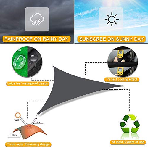 longziming Triangle Garden Sun Shade Sail, 3x3x3m 98% Anti-UV Block Waterproof Triangle Canopy,for Outdoor Garden Patio Party Backyard Yard Campi