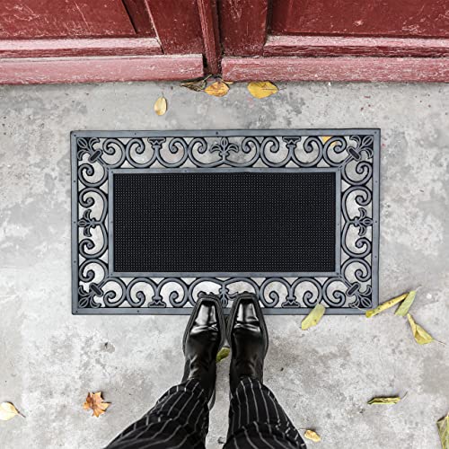 Relaxdays Antique Style Retro Look Metallic Doormat Rubber, 75x 45 cm, Door Mat Inside & Outside, Non-Slip, Silver