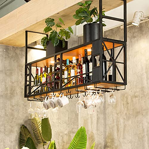 KEppd Wine Rack Wall Mounted - Wine Holder Vintage Style Ceiling Wine Racks | Metal Iron Adjustable Height Wine Bottle Holder Goblet Racks | Crea