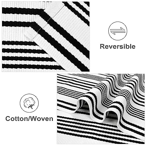 Collive Fall Door Mat Black and White Striped 24"x51",Washable Front Porch Rug,Halloween Decorations Outdoor,Farmhouse Cotton Hand-Woven Layered