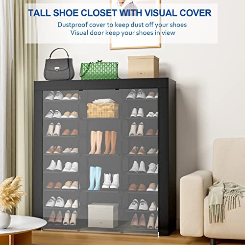 LVNIUS Large Tall Shoe Rack With Covers Shoes Closet 9-Tier 40-46 Pairs, Sneaker Rack Organizer Cabinet Closed Shoe Shelves Shoe Stand Holder For