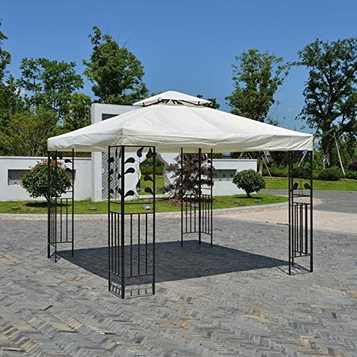 Gazebo Canopy Replacement Outdoor Canopy Shelter Top Double Tiered Canopy Cover, 10x10 FT (Beige)