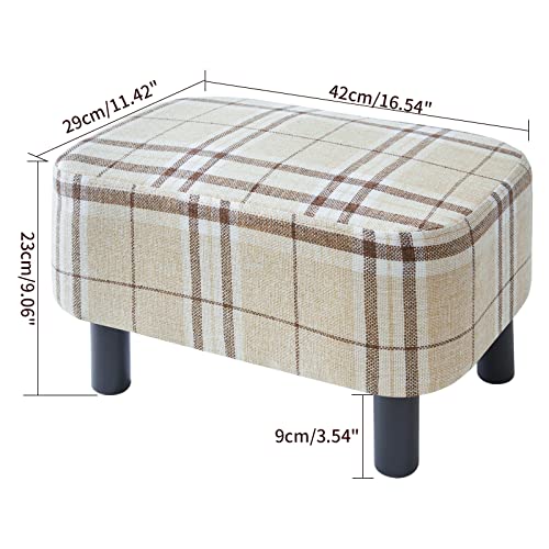 YMYNY 42 cm Footstool, Rectangle Ottoman with Stable Wooden Legs, Modern Linen Fabric Footrest, Change Shoes Stool for Living Room, Padded Seat f