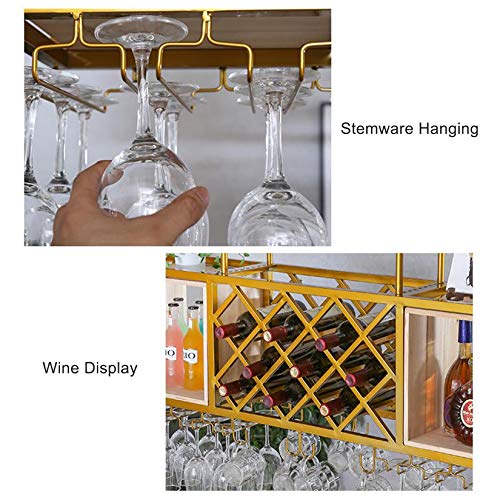 EMISOO Wine Rack Wall Mounted - Wine Racks Adjustable Height, Ceiling Mounted Hanging Wine Bottle Holder, Metal Iron Wine Glass Rack Goblet Stemw