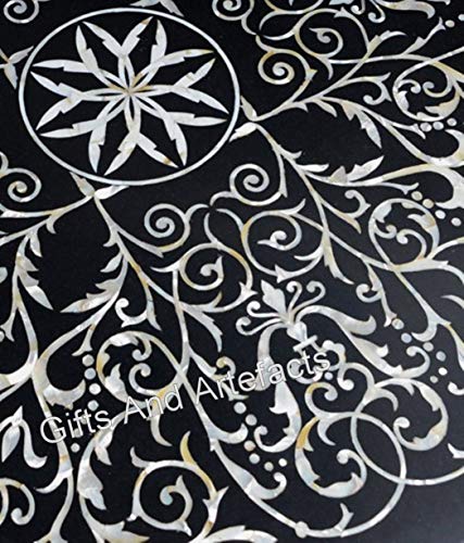 60 x 60 Inches Pietra Dura Art Hallway Table Top Black Marble Round Shape Dining Table for Home and Hotel Furniture Decor