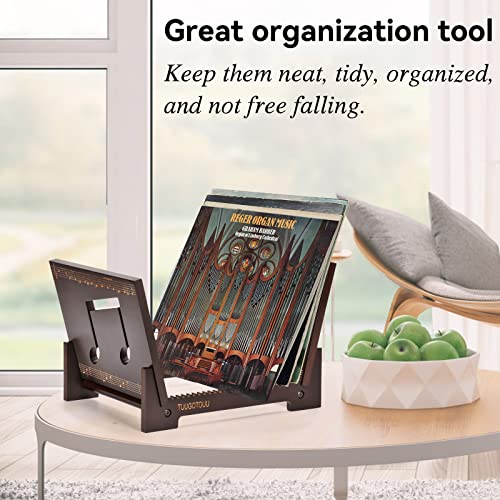 TUUGOTOUU Vinyl record storage holder Bamboo Record display stand Store and display up to 50 7"-12" LP albums DVDs or CDs Display Shelf suitable