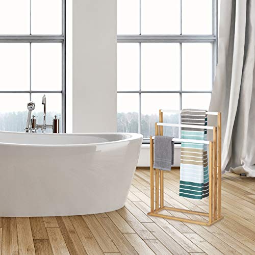 Relaxdays Bamboo Stand Size: Approx 82 x 54 x 24 cm Ascending Holder w/ 3 Rails as Elegant Bathroom Accessory Freestanding Rack for Bath and Hand