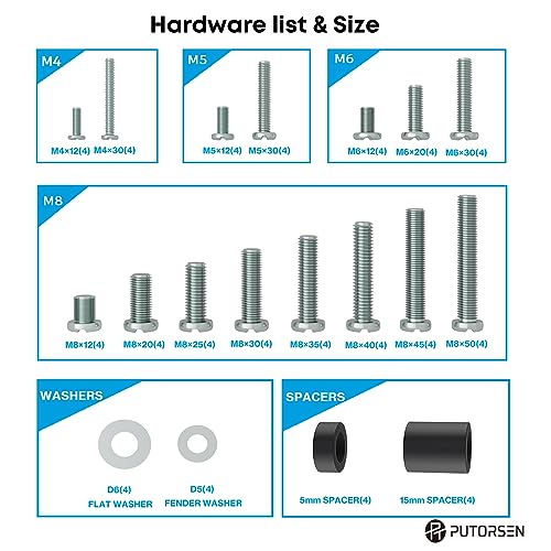 PUTORSEN Universal TV Bracket Screws Set, for Most TVs Up to 90 inches, Includes M4, M5, M6, M8 TV Vesa Screws, Washers and Spacers, Work with An