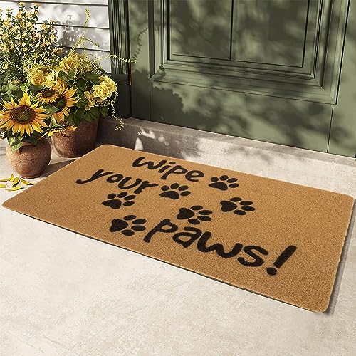 MUGANYI Natural Coir Rubber Welcome Doormat - Easy Clean Non-Slip Front Door Mat for Indoor or Outdoor Entrance 17" x 29", Letter Footprint Patte