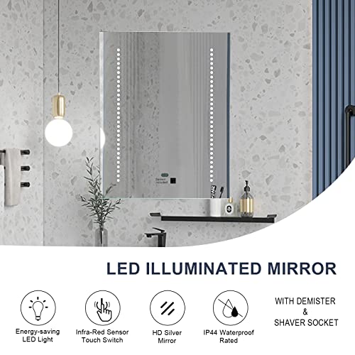 Hapilife 60 LED Illuminate Bathroom Mirror with Lights Sensor Demister Pad with Shaver Socket IP44 500x390mm