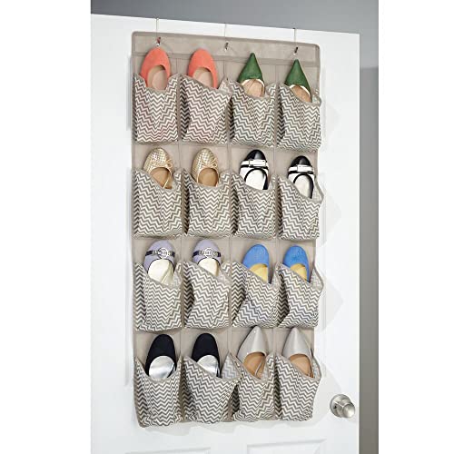 mDesign Hanging Storage Pocket Organiser - Practical Hanging Pocket Storage - Perfect Hanging Organiser for Shoes - Hanging Storage with 16 Fabri