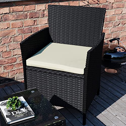 Garden Vida Bali 2 Seater 1 Square Table Rattan Set With Cushions Outdoor Garden Patio Furniture 3Pcs (Black)