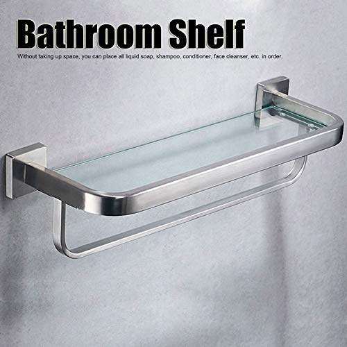 FVRTFT Bathroom Shelf Bathroom Shelves, Wall-Mounted Bathroom Glass Shelf Stainless Steel Storage Rack Tempered Glass Towel Bar Rail Bathroom Org