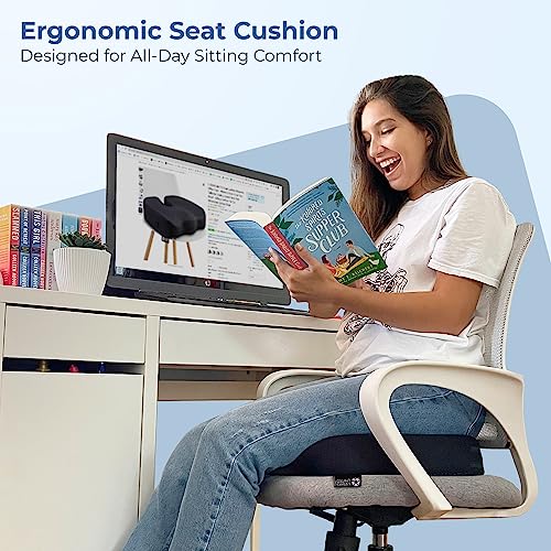 5 STARS UNITED Seat Cushion for Office Chair - 100% Memory Foam Pillow - Firm Coccyx Pad - Tailbone, Sciatica, Lower Back Pain Relief - Premium H