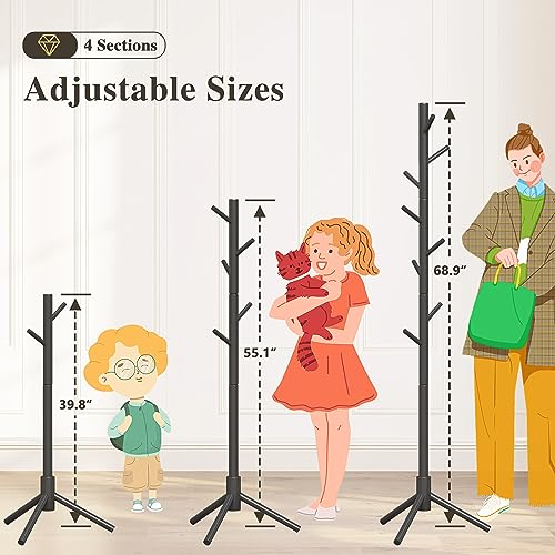 Z&L HOUSE Coat Racks Free Standing, Simple Solid Wooden Coat Tree, 8 Hooks and Adjustable Size Coat Hanger Stand, Used in the Office Bedroom Livi