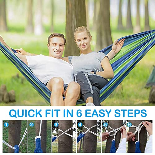 Ledeak 6.2 x 5 ft Extra Large Camping Hammock, Portable Swing Bed Thickened Durable Stripe Canva with Anti Roll Beam Tree Straps Bag Max Load 660