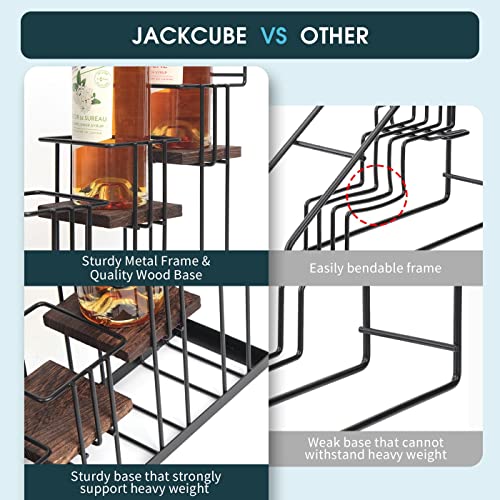 J JACKCUBE DESIGN Syrup Bottle Holder Rack, Rustic Wood and Metal Wire 4 Tier Syrup, Wine, Dressing Bottle Countertop Display Storage Stand for K