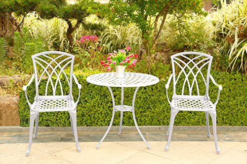 Homeology OSHOWA Cast Aluminium Weatherproof Outdoor Table with 2 Chairs Bistro Set