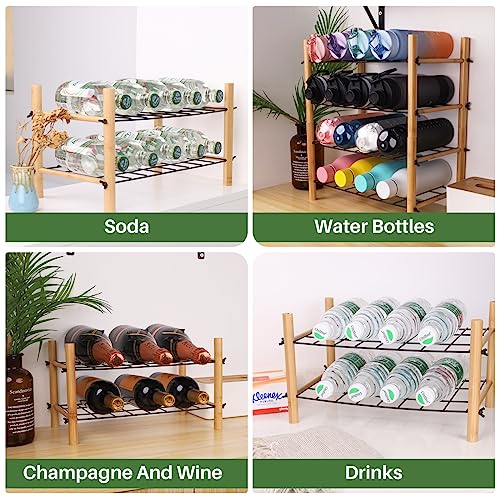 Nothing burger Water Bottle Organiser for Cupboard, 2-Tier Stackable Plastic Water Bottle Storage Bamboo, Wine Cupboard Storage Racks Holds 8 Bot
