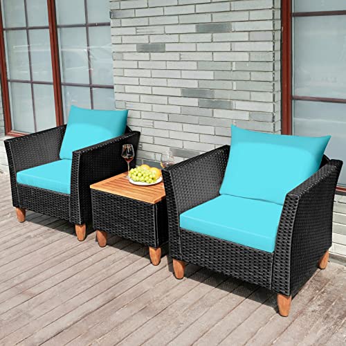 MIAOZI 3PCS Outdoor Patio Rattan Furniture Set Wooden Table Top Cushioned Sofa Black Coffee Table (Color : Argento)
