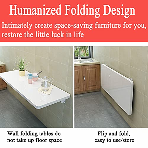 OUYOXI Wall Mounted Folding Table Wall Mounted Desk Heavy Duty Wall Mounted Floating Folding Table for Bedroom, Laundry, Balcony, Kitchen, White