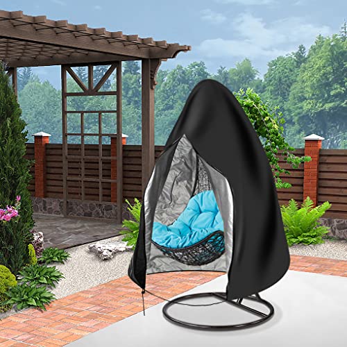 Patio Hanging Egg Chair Cover, Outdoor Rattan Swing Chair Cover with Zip Drawstring, Double Layer Waterproof UV-Anti Egg Chair Cover, 210D Oxford