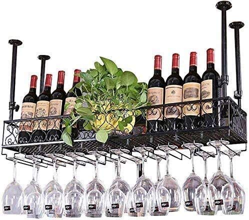 SUCHETA Hanging Wine Rack with Glass Holder and Shelf, Wine Lovers Bar Furniture& Metal Wine Racks Wall Shelf For Bar/Wine Bottle Holder Wall Han