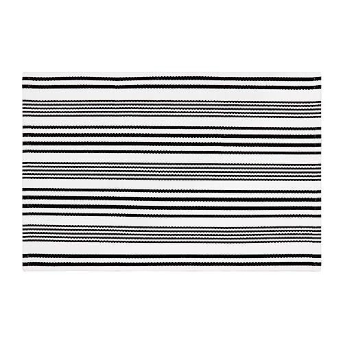 Collive Fall Door Mat Black and White Striped 24"x51",Washable Front Porch Rug,Halloween Decorations Outdoor,Farmhouse Cotton Hand-Woven Layered