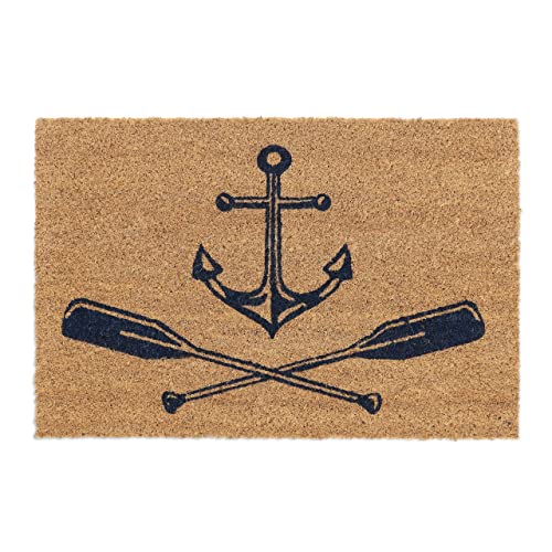 Relaxdays Nautical Anchor and Oars Doormat Coir, 40x60 cm, Door Mat Inside & Outside, Non-Slip, Dark Blue/Natural Coir