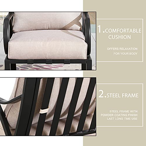 LOKATSE HOME Outdoor Dining Chair Patio Bistro Furniture Metal Single Armchair with Cushion, Beige