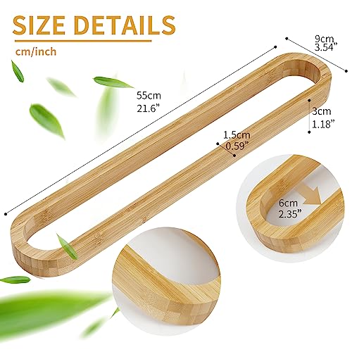 JS Towel Rack Wall Mounted Towel Storage 55cm Towel Rail Bathroom Hand Towel Holder Self Adhesive Bamboo Wood Natural