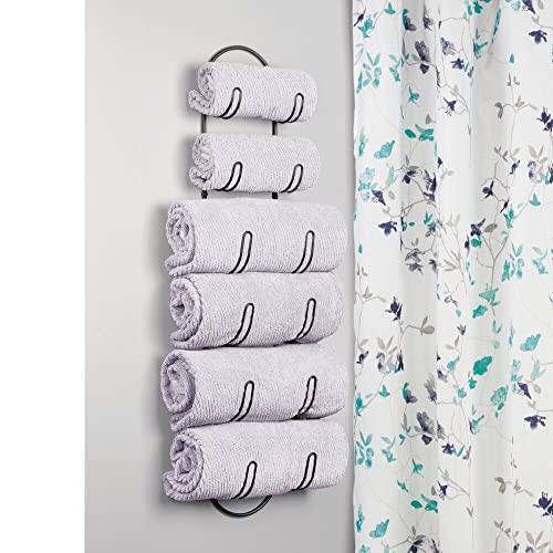 mDesign Set of 2 Wall Mounted Towel Storage Rack – Perfect Hanging Caddy for The Bathroom or Bedroom – Modern Hanging Hooks for Bathroom Storage