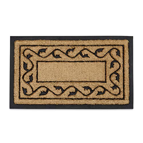 Relaxdays Coconut Fiber & PVC Rubber Doormat Anti-Slip Welcome Mat for Indoor & Outdoor Use w/ Floral Pattern made of Sustainable Coir Floor Mat