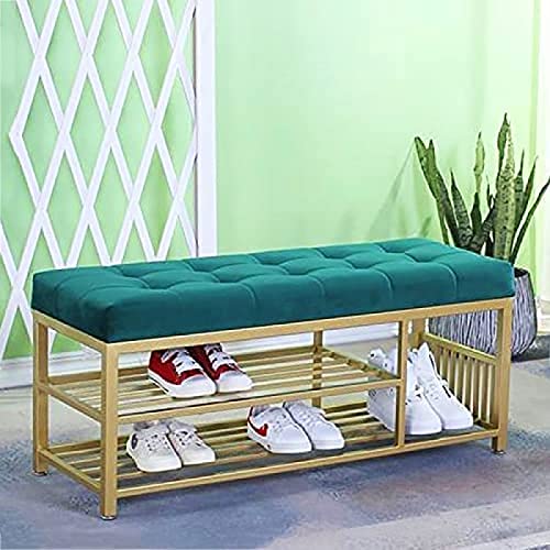 Luxurious Entryway Bench Shoe Rack Bench,Comfy Shoe Bench Velvet Upholstered Bench Seat,Modern Entry,Blue,60X35X45Cm(24X14X18Inch)