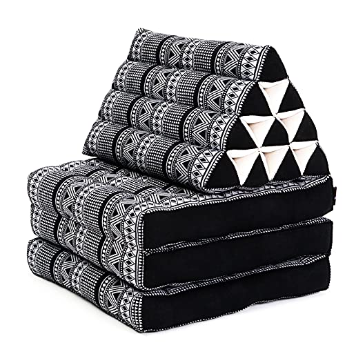 Leewadee 3-Fold Mat with Triangle Cushion – Comfortable TV Pillow, Foldable Mattress with Cushion Made of Eco-Friendly Kapok, 170 x 53 cm, black