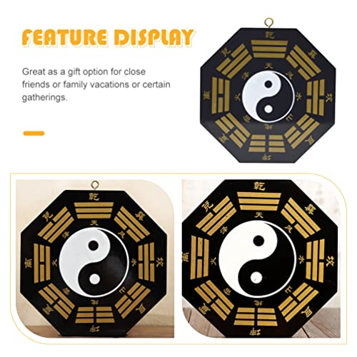 STOBOK Chinese Bagua Mirror Feng Shui Wood Traditional Lucky Tai Ji Mirror Ornament Convex Concave Mirror for Taoist Home Decoration Business Cha