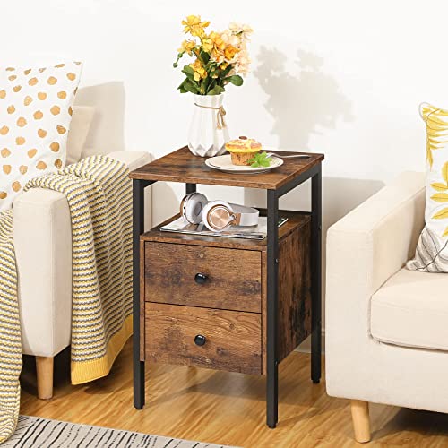 HOOBRO Bedside Table with 2 Drawers, Industrial Sofa Side End Table, Nightstand, End Table with Storage Shelves, for Living Room, Bedroom, Accent