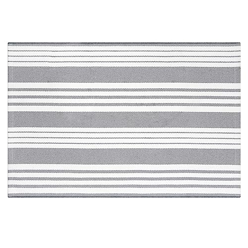 LEEVAN Black and White Striped Door Mat 24'' x 35'' Washable Hand-Woven Front Door Rug, Reversible Front Door Mats Outdoor Farmhouse Striped Laye
