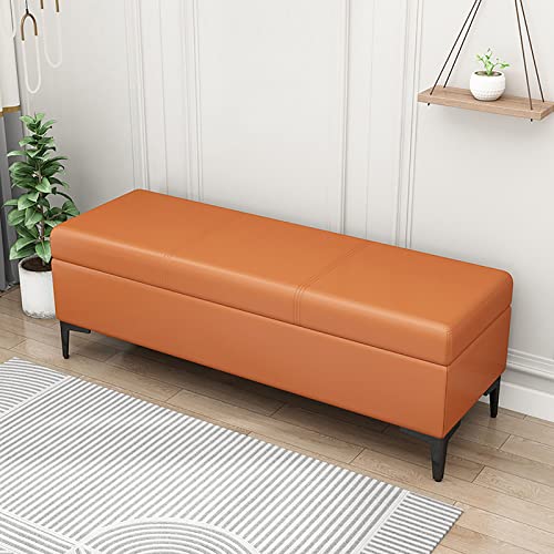 Storage Ottoman Bench for Bedroom, PU Ottoman with Storage And Safety Hinge, Modern Entryway Bench Seat Shoe Rack Bench with Metal Legs, for Bedr