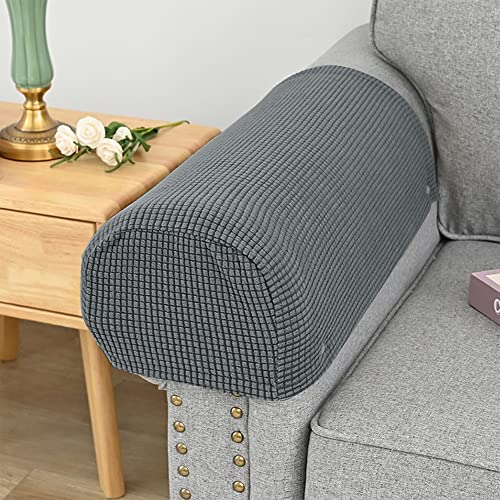 Kaket 2 PCS Sofa Armrest Covers, Chair Arm Protectors Stretch, Sofa Armchair Couch for Sofa, Armchair, Couches, Recliner (Light Grey)