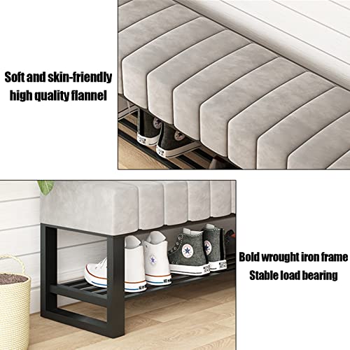 Sturdy Multifunctional Foot Rest Stool Living Room Hallway Bench,Velvet Soft Foot Stool with Padded Seat,Upholstered Entryway Storage Bench-Orang