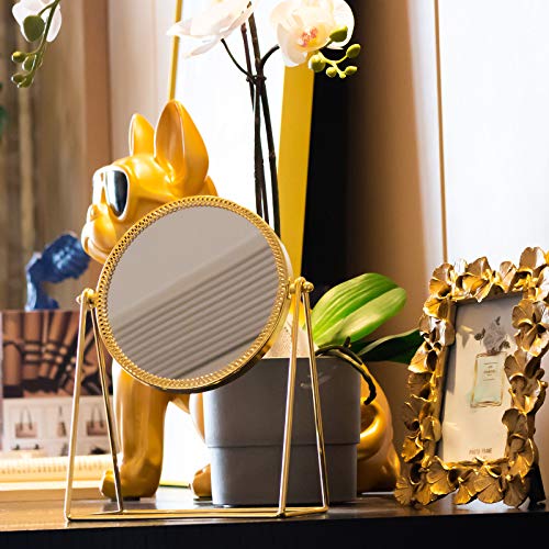 DAWOO Golden Makeup Mirror, Dresser Single Side Retro Mirror, 360 Degree Adjustable Round Gold Mirror, Suitable for Bathroom, Bedroom Decor, Gift