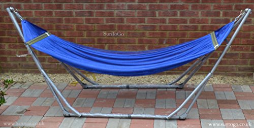 HIGH-GRADE Foldable HAMMOCK - Blue hammock with Folding Steel Stand - Outdoor INDOOR Portable Travel Swing Chair Bed - Max Capacity 180KG