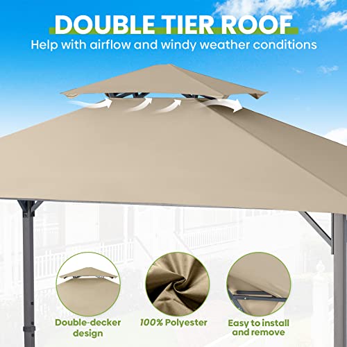 Grill Gazebo Replacement Canopy Top Roof, EasyLee 5x8 Canopy Top Cover, Double Tiered BBQ Gazebo Cover, Fits for Gazebo Models L-GG001PST and L-G