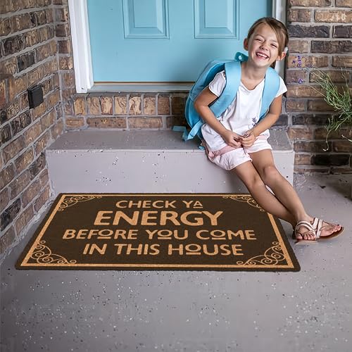 Jec&Smis Welcome Mat Check Ya Energy Door Mats for Home Entrance Funny Doormat 30X18 Inch, 10 mm Thick Outdoor Doormats Non Slip Mat Rugs for Doo